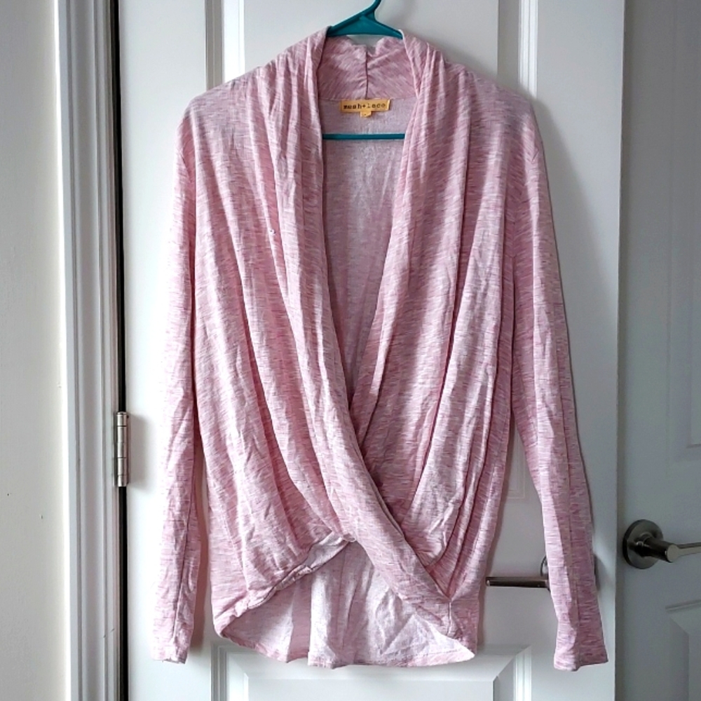 Mesh & lace long sleeve top pink white red large